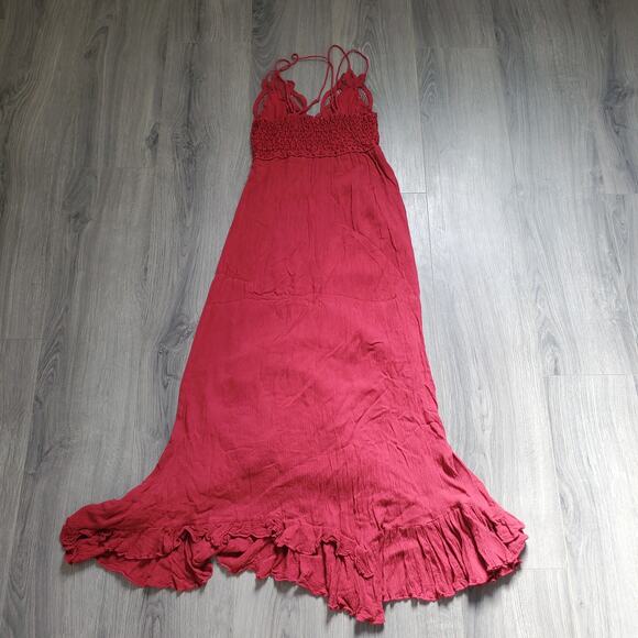 Free People FP One Maxi Adella Dress Womens Small Red Lace Boho Ruffle Hem - Picture 3 of 10